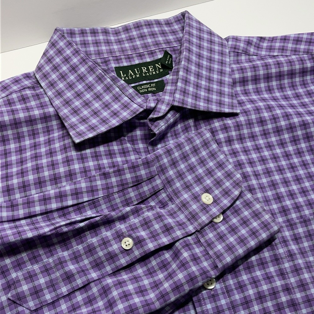 Ralph‎ Lauren Shirt 18 34/35 Purple Check Timeless Classic Fit Business Casual